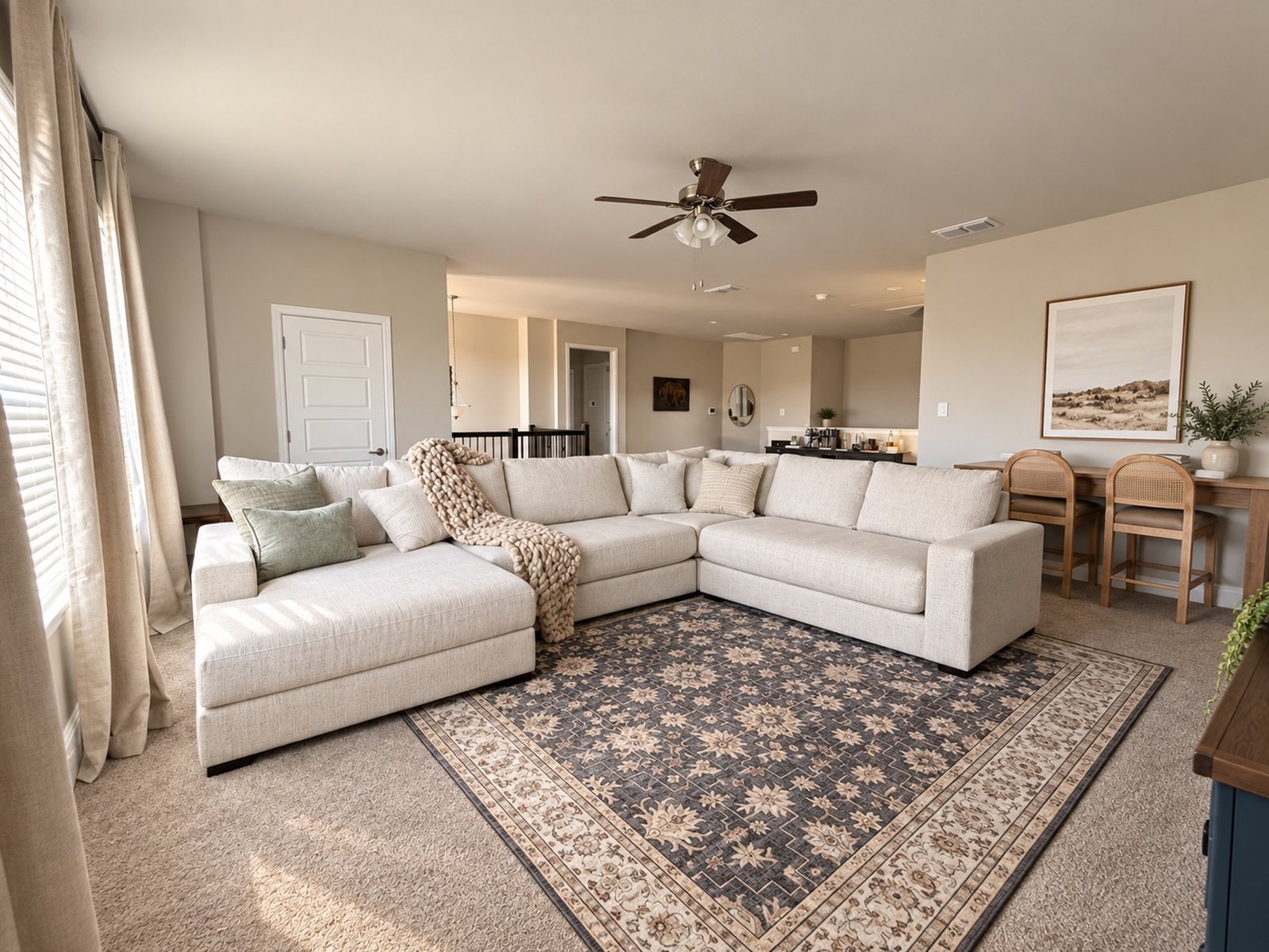 Second living area upstairs, with a bar and seating
